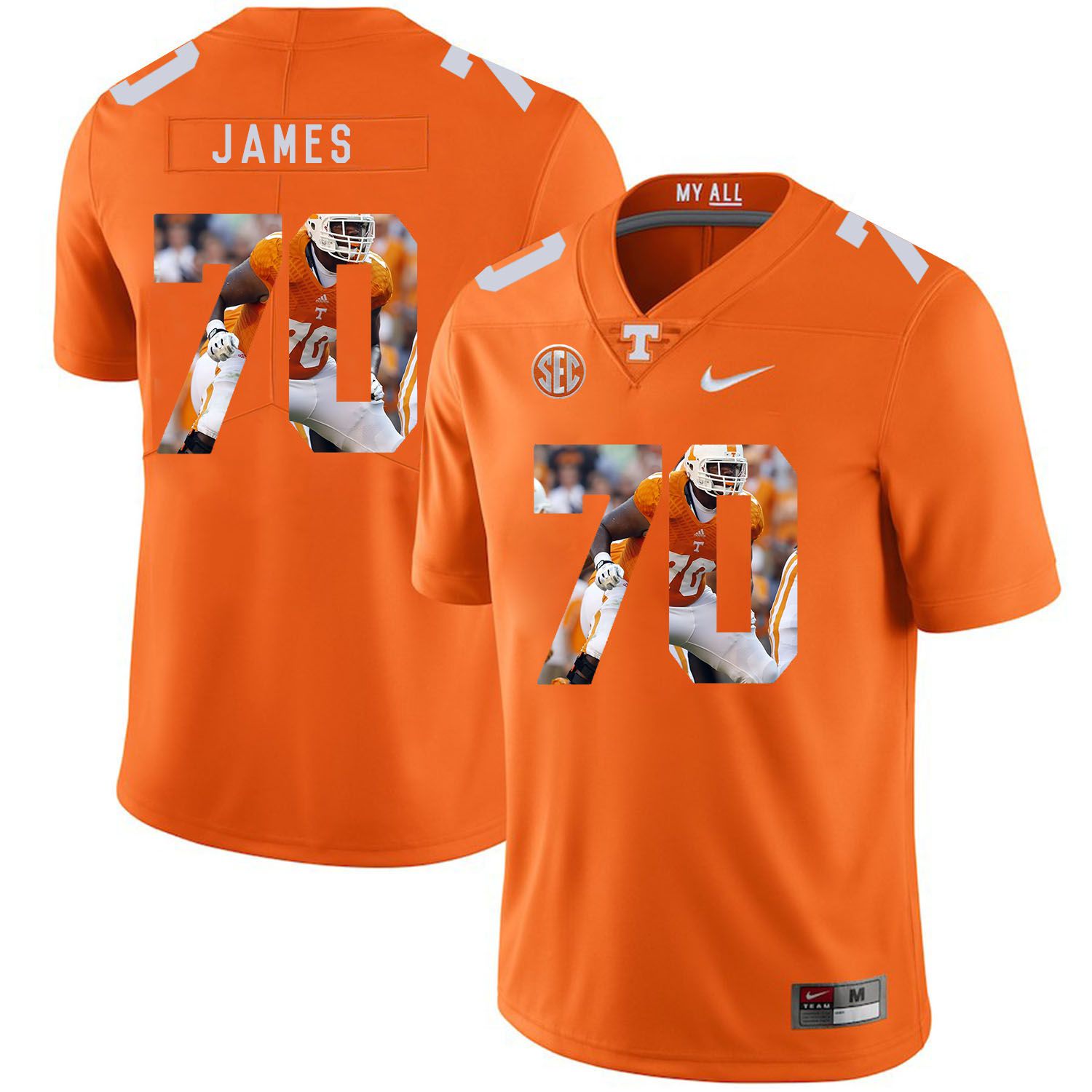 Men Tennessee Volunteers 70 James Orange Fashion Edition Customized NCAA Jerseys